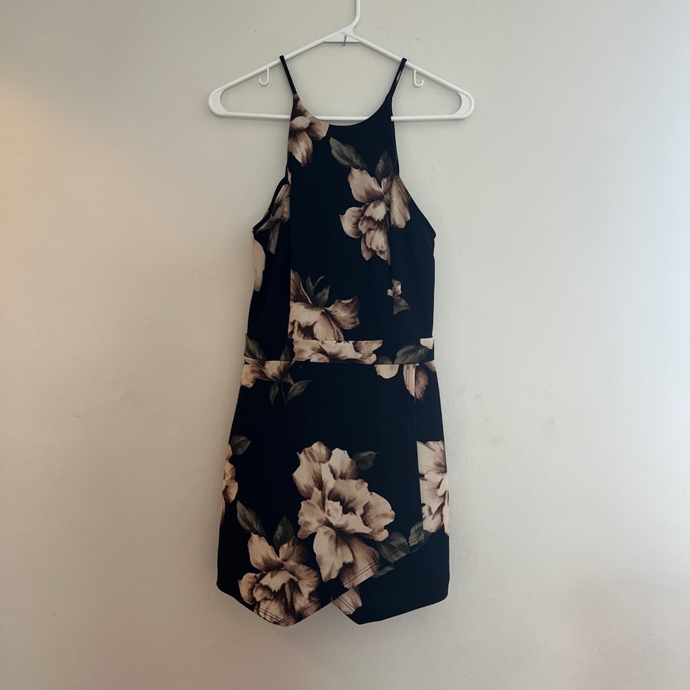 Drygoods Black Floral Romper/Skort Dress